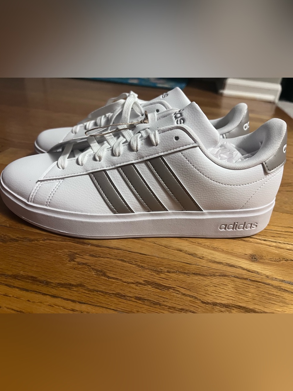Adidas Grand Court 2.0 White Sneakers with Silver Stripes Women's Size 10